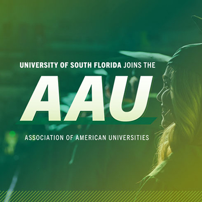91 joins the AAU. Association of American Universities. Image links to the article: "AAU membership to bring extraordinary benefits to USF, Tampa Bay and state of 91"